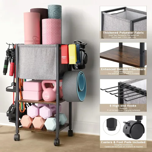 Vista 2 de Estante de Almacenamiento para Esterilla de Yoga, Equipo de Gimnasio en Casa, Organizador de Equipo de Entrenamiento, Soporte para Esterilla de Yoga