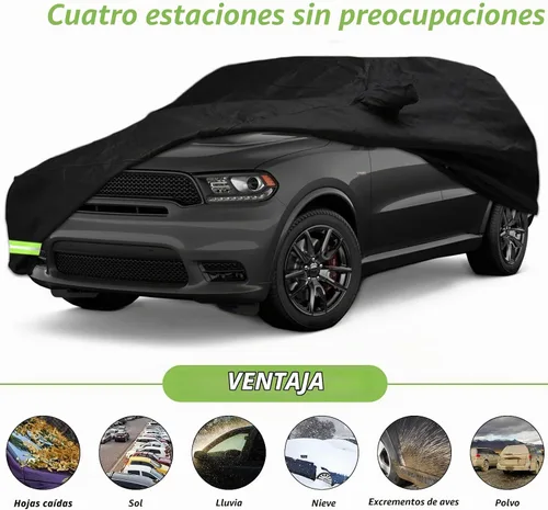 Vista 3 de Funda impermeable de automóvil para Dodge Durango 2011-2026, funda 190T, ajuste personalizado, correa 100% impermeable a prueba de viento y Negro