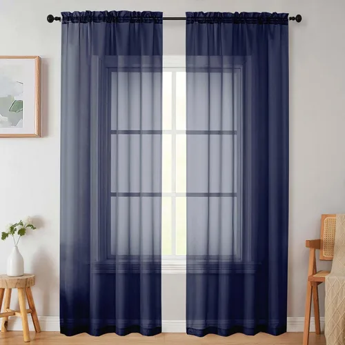 Vista 90 de 2 paneles de cortinas traslúcidas blancas para dormitorio, sala de estar, 96 pulgadas de largo, modernas, suaves, ligeras, con bolsillo para barra