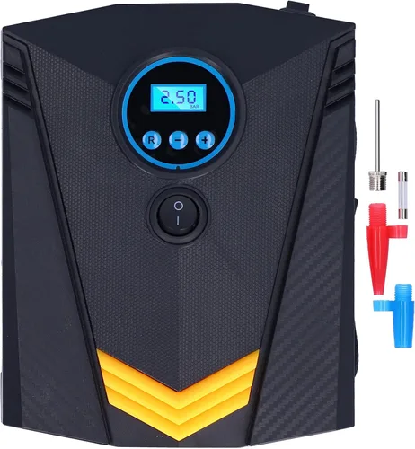 Vista 9 de Compresor de aire para inflar neumáticos con pantalla digital, inflador de neumáticos portátil de 120 W con luces LED, cable de alimentación de 9.2