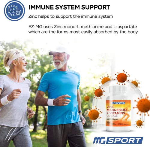 Vista 4 de MgSport ZMA Suplemento con zinc y magnesio clínicamente probado para alta absorción - Mejorado con vitaminas B6 B9 para la recuperación muscular