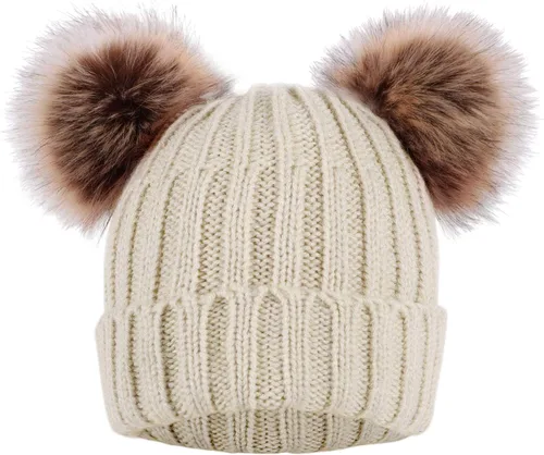 Vista 2 de Arctic Paw - Gorro tejido con orejas de pompón de piel sintética