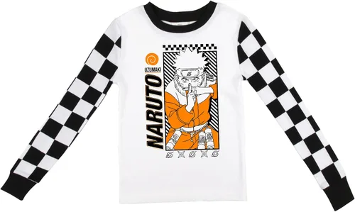 Vista 2 de Bioworld Naruto - Conjunto de pijama clásico de manga larga con patrón de cuadros en blanco y negro
