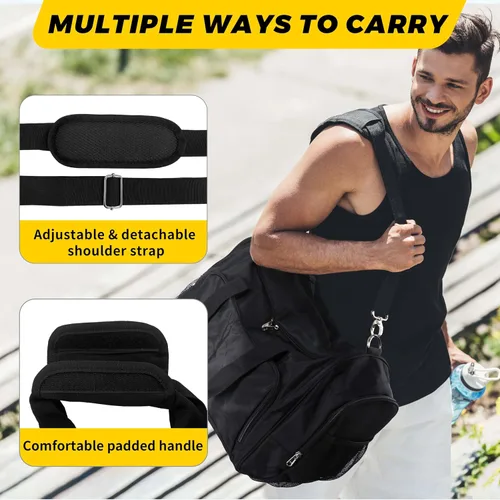 Vista 6 de Vorspack Bolsa deportiva de lona Bolsa de gimnasio de 2124 pulgadas para mujeres y hombres, bolsa de lona ligera con botella de agua, Negro