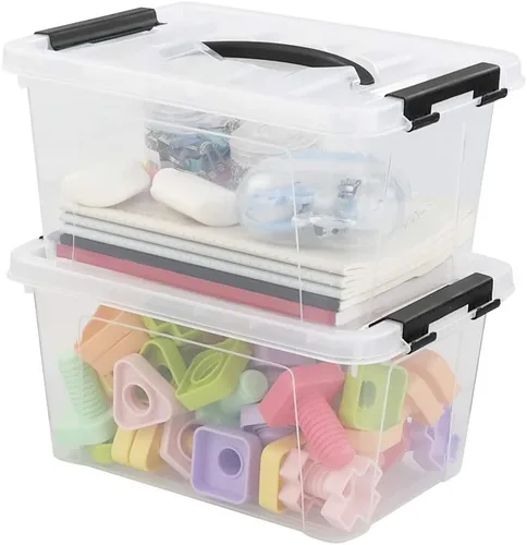 Vista 5 de Pekky Caja de almacenamiento de 6 cuartos de galón con asa y pestillo de diseño fresco, cubo organizador de juguetes pequeño, juego de 2