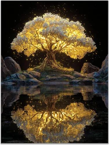 Vista 26 de VOCBAN Tree of Life Wall Art The Picture Artwork Canvas Prints Tree Pictures Poster Retro Artwork for Bedroom Living Room Home Decoration(blue blue