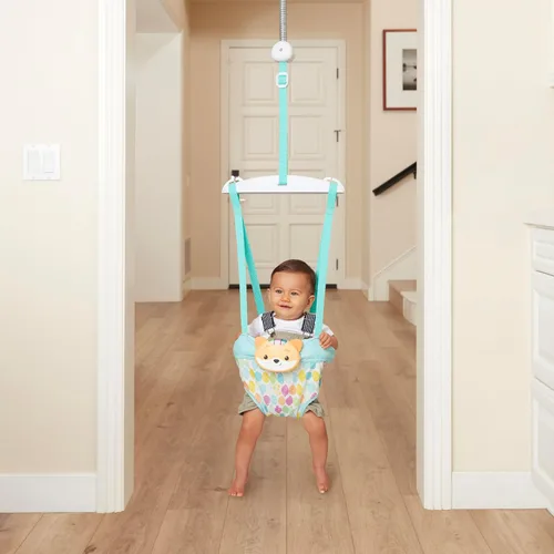 Vista 9 de Infantino Saltador de puerta 2 en 1 con música y luces - Saltador de actividad estimulante con sonidos activados por movimiento para bebés, Zorro