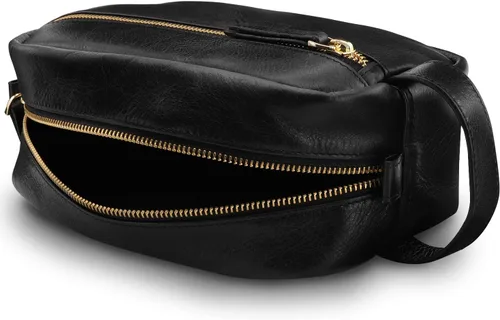 Vista 2 de Londo Neceser de viaje de cuero genuino, maquillaje, bolsa organizadora de afeitado - Kits Dopp - Unisex Negro