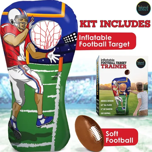 Vista 3 de Island Genius Juguete Inflable de Tiro al Blanco de Fútbol Americano y Juego para Niños de 8 a 12 Años, Receptor de 60 Pulgadas con Mini Fútbol