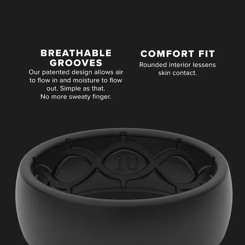 Vista 4 de Groove Life - Anillo de boda de goma transpirable para hombres, de silicona sólida, gran cobertura, diseño único, anillo de ajuste cómodo