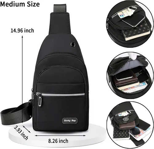 Vista 3 de Seoky Rop - Mochila tipo bandolera cruzada para hombres y mujeres, pequeña bolsa de pecho y hombro para viajes, senderismo, mochila de día, Gris