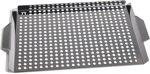 Vista 10 de Outset 76630 Rejilla superior de acero inoxidable para parrilla, juego de 2, 11"x7" y 11"x17" Stainless Steel Grill Toppers BBQ Veggie Grill
