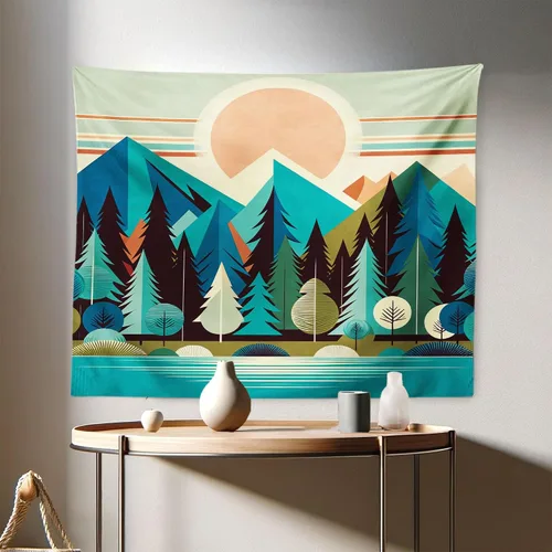 Vista 126 de Ambesonne Tapiz Trippy, vista panorámica de la cascada con bosques de ensueño y mandala oriental psicodélico, decoración de tela para colgar
