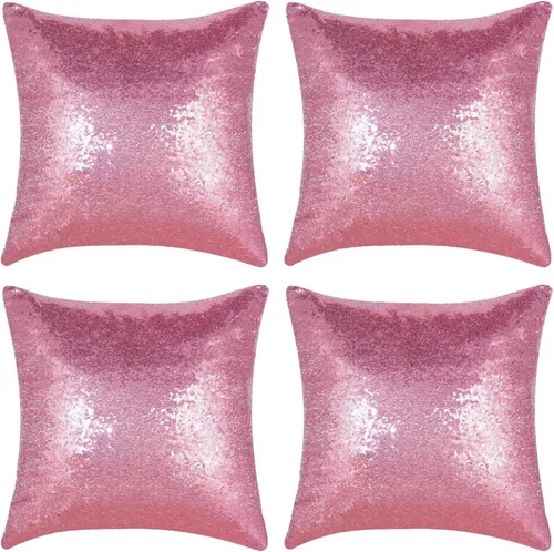 Vista 11 de Juego de 4 fundas de almohada decorativas con lentejuelas negras cuadradas para silla, sofá, cama, dormitorio, sala de estar, decoración para bodas