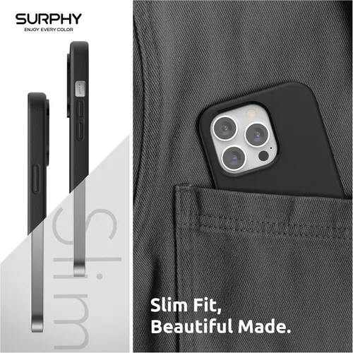 Vista 5 de SURPHY Compatible con iPhone 13 Pro Max, funda de piel sintética de alta calidad (con botones metálicos y forro de microfibra) para 13 Pro Max