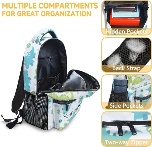 Vista 6 de Mochila de dinosaurio para niños, mochila verde de 16 pulgadas para niñas, bonita bolsa ligera para viajes, Mochila2-2, Casual