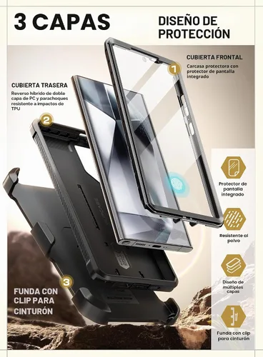 Vista 5 de SUPCASE Funda para Samsung Galaxy S24 Ultra con soporte, [Unicorn Beetle Pro] [2 marcos frontales]