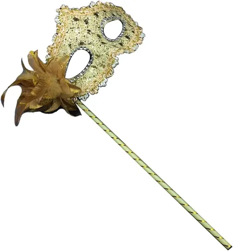 Vista 11 de AZYOUNG Máscaras de mascarada para mujer, con plumas, laterales, pétalos, flores, pétalos, máscara de encaje de mano con palo