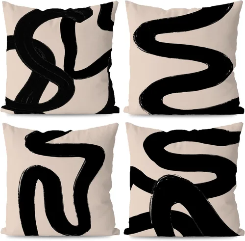 Vista 7 de KEUSPI Fundas de almohada decorativas negras y beige, juego de 4 fundas de almohada negras para sofá, decoración del hogar, estilo boho moderno