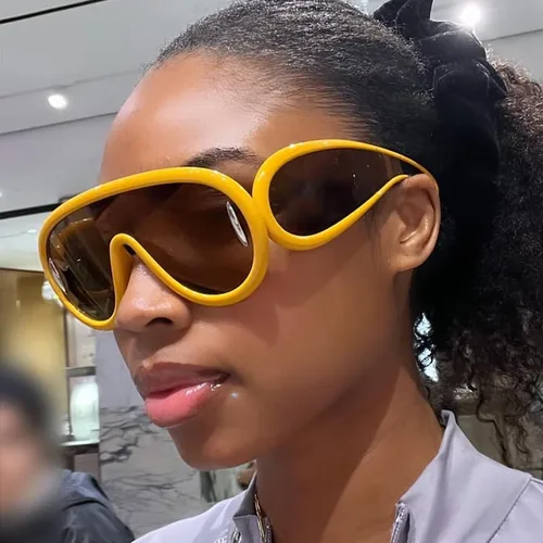 Vista 8 de HyeeMiZine Gafas de sol con máscara ondulada para mujeres y hombres, de gran tamaño, gafas de sol con visera de moda con espejo