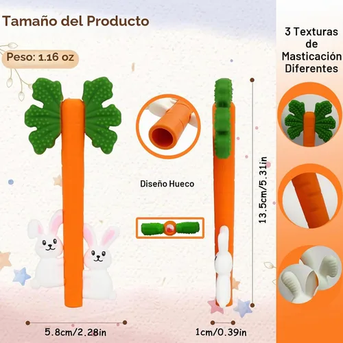 Vista 2 de Juguetes de dentición para bebés, tubos de dentición huecos de conejo de zanahoria de silicona Sensory Chew Toys Over 3 Months - Teether Straws for