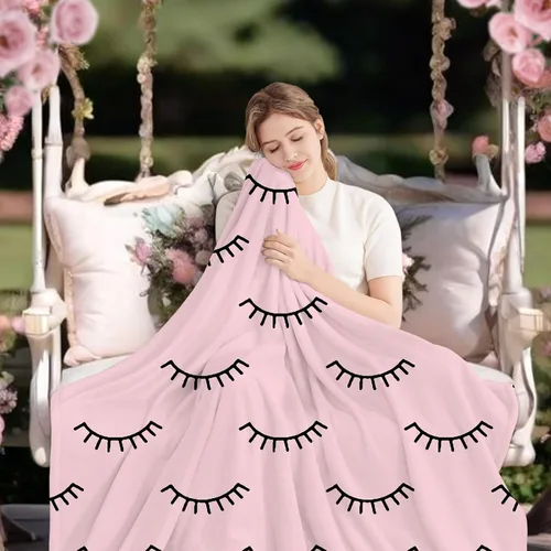 Vista 6 de Manta de pestañas rosa para sofá y cama, manta de franela suave de 50 x 60 pulgadas, bonito patrón de pestañas estética, decoración de habitación