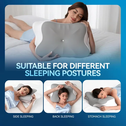 Vista 2 de Almohada cervical para el dolor de cuello, espuma viscoelástica ergonómica para personas que duermen de lado y espalda