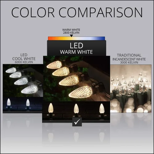 Vista 6 de Luces LED navideñas comerciales C9 OptiCore para exteriores Guirnalda de luces de navidad de alta resistencia cable verde