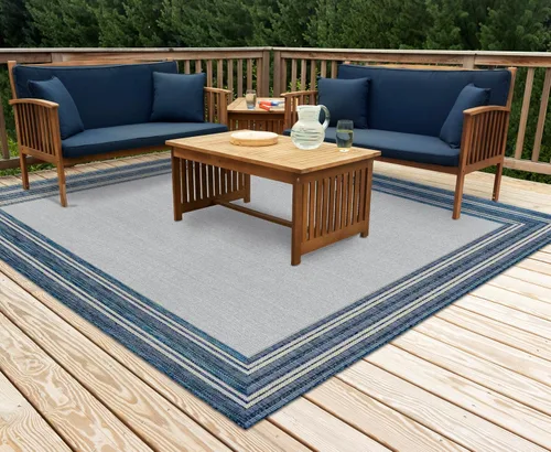 Vista 45 de Liora Manne Carmel - Alfombra tejida de perfil bajo de fácil cuidado para interiores y exteriores, color aguamarina, 6 pies 6 pulgadas x 9 pies 4