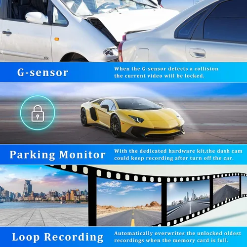 Vista 7 de Cámara de espejo retrovisor con Carplay y Android Auto, 9.66 pulgadas 1080P espejo Dash Cam frontal y trasera con control de voz