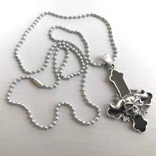 Vista 6 de Invertido al revés gótico Cruz Negra Baphomet Lucifer Cara del Diablo Cráneo Demonio Satánico Metal Pesado Punk Rock Biker Joyería Pewter Collar