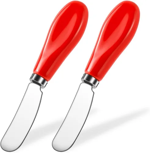 Vista 10 de AISBUGUR Paquete de 2 cuchillos esparcidores de mantequilla de acero inoxidable, cuchillo de mantequilla con mango de porcelana blanca, cuchillos