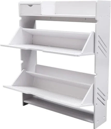 Vista 5 de YIYIBYUS Armario de almacenamiento de zapatos con 2 abatibles para entrada, zapatero moderno con puertas, organizador de almacenamiento de zapatos