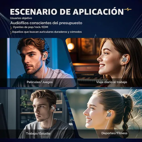 Vista 6 de CCZ NC02 - Monitores intraurales, auriculares con cable para juegos, graves profundos con cable sin micrófono, auriculares intrauditivos IEM de alta