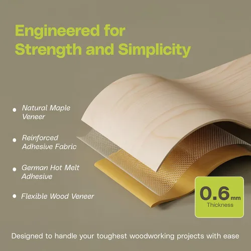Vista 5 de Edge Supply Rollo de bandas de borde de chapa de madera preglued de arce de 1/2 pulgada x 50 pies, cinta de madera flexible, fácil aplicación