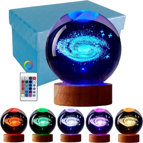 Vista 9 de Lámpara de bola de cristal 3D de Axolotl, lámpara de noche de bola de cristal mejorada de 3.15 pulgadas con 16 colores LED, base de madera, control