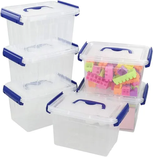 Vista 6 de Pekky Caja de almacenamiento de plástico con asa pequeña, contenedores de plástico transparente de 3.5 cuartos de galón, 6 paquetes (azul)