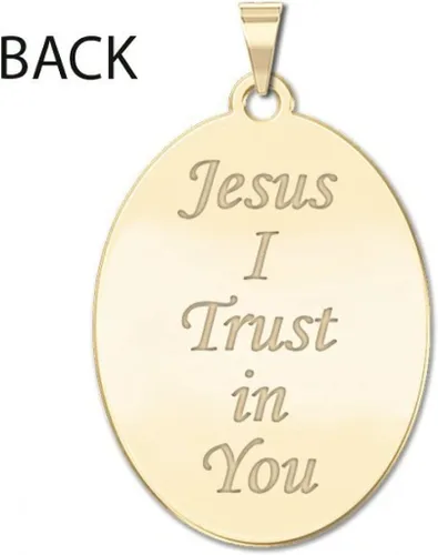 Vista 3 de PicturesOnGold.com Divine Mercy Double Sided Oval Religious Medal Color, Available in Solid 14K Yellow or White Gold, or Sterling Silver