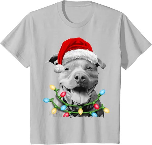 Vista 27 de Pit Bull Santa - Camiseta de perro con luces para árbol de Navidad para niños, Negro, S