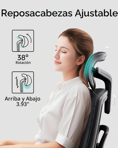 Vista 4 de Silla de oficina ergonómica Hbada con reposabrazos ajustables 3D, soporte lumbar ajustable, respaldo alto para silla de computadora, silla
