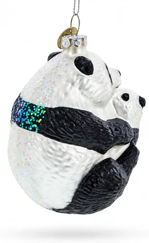 Vista 3 de Madre y Bebé Panda Abrazo - Adorno de Navidad de vidrio soplado