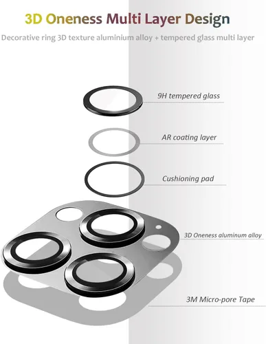 Vista 6 de Protector de lente de cámara compatible con iPhone 13 Pro/iPhone 13 Pro Max, protector de lente de cámara de metal más vidrio templado, diseño