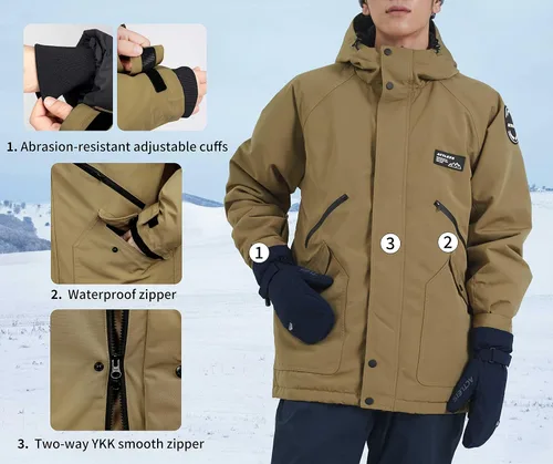 Vista 4 de Actleis Chaqueta de snowboard impermeable para hombre, abrigo de nieve cálido a prueba de viento con capucha