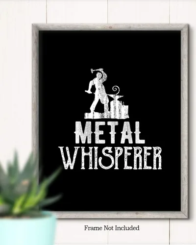 Vista 2 de Metal Whisperer - Decoración de pared de herrería sin marco de 8 x 10 pulgadas sobre un fondo negro, gran regalo para herreros o aquellos que aman