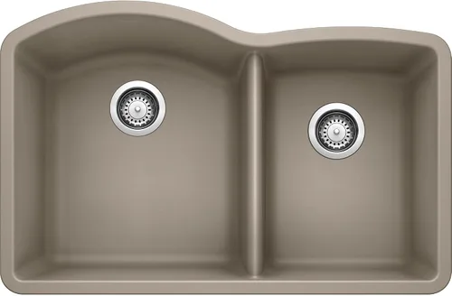 Vista 8 de BLANCO, Anthracite 440179 DIAMOND SILGRANIT 60/40 - Fregadero de cocina con doble cuenco con división baja, 32 x 21 pulgadas