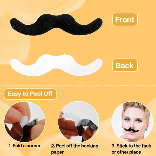 Vista 3 de Cytokio Bigote falso, bigote falso, bigote, autoadhesivo en bigote, barbas falsas, disfraz de bigote negro, para adultos y niños