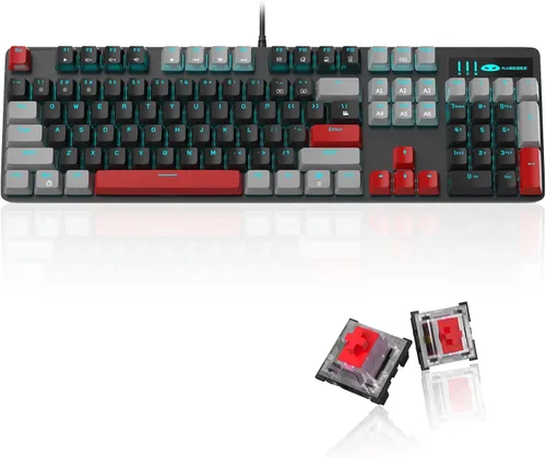 Vista 11 de MageGee - Teclado mecánico para juegos, nuevo teclado retroiluminado de 104 teclas con interruptores azules, teclado mecánico USB con cable