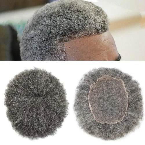 Vista 22 de Peluca de encaje suizo rizado afro para hombre, sistema de repuesto de peluca de encaje completo, extensiones duraderas de cabello humano #1 Negro