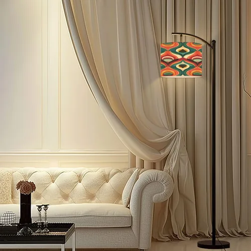 Vista 7 de Arc Floor Lamp Aesthetic mid century seamless retro design Decorative 50 s 60 s 70 s Tall Standing Lamp Modern Dimmable with Remote Adjustable Drum