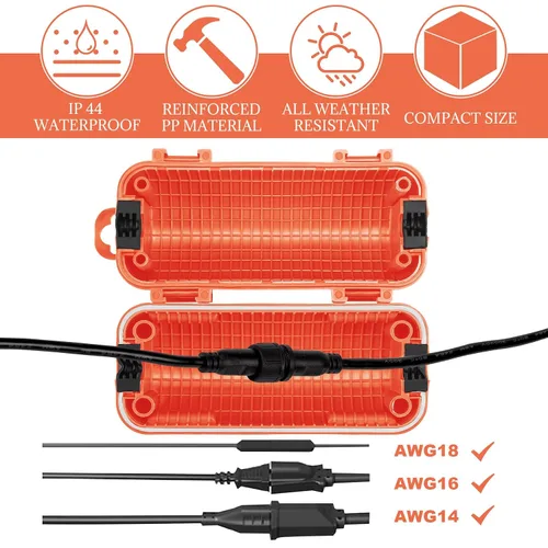 Vista 3 de Frienda Cubierta de Seguridad para Cable de Extensión para Exteriores Impermeable Protector de Conector de Cable IP44 con 4 Pestillos Desmontables